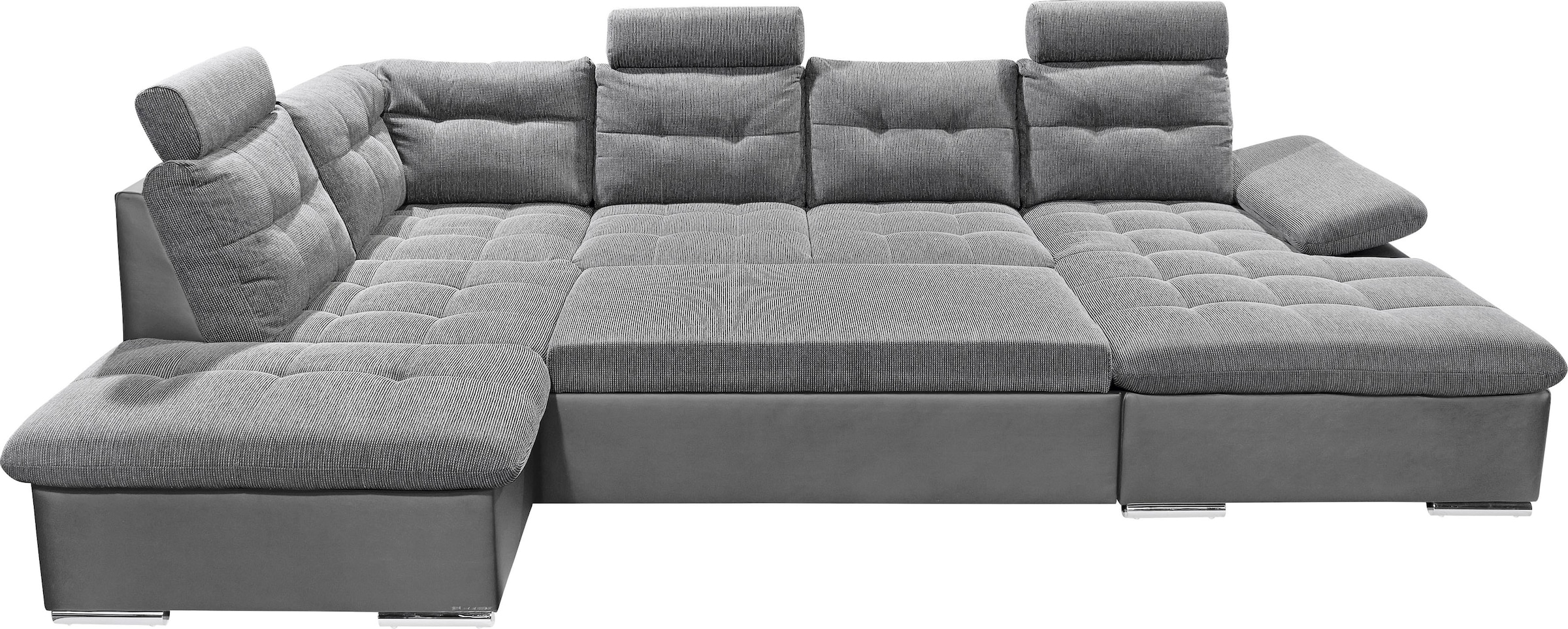ED EXCITING DESIGN Wohnlandschaft »Jakarta U-Form mit Bettfunktion, Bettkasten« Armteilverstellung, Kopfstützen & 3 Nierenkissen