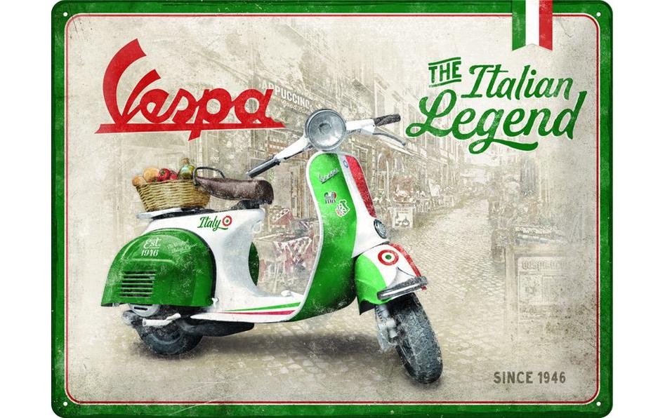 Schild Vespa Legend 40 cm x 30 cm, MetallBlechschild im Retro Design