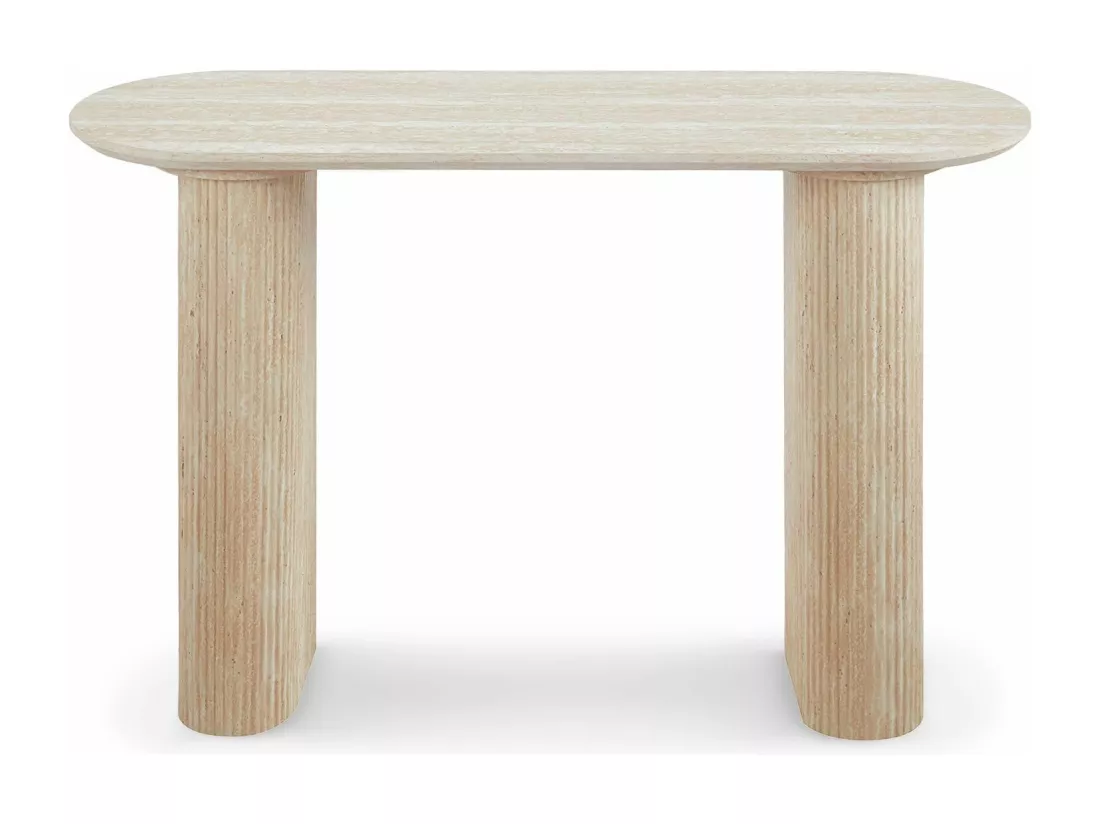 Console moderne 40x120cm avec pieds style colonnes Gwendoline Effet travertin Beige
