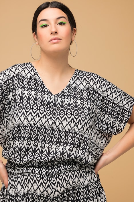 Blusenshirt, oversized, Grafik Print, V-Ausschnitt