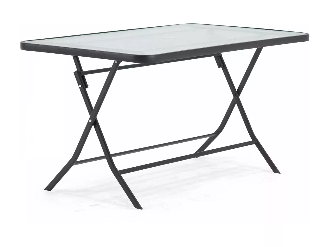 Table de jardin et 4 chaises pliantes en acier et verre noir