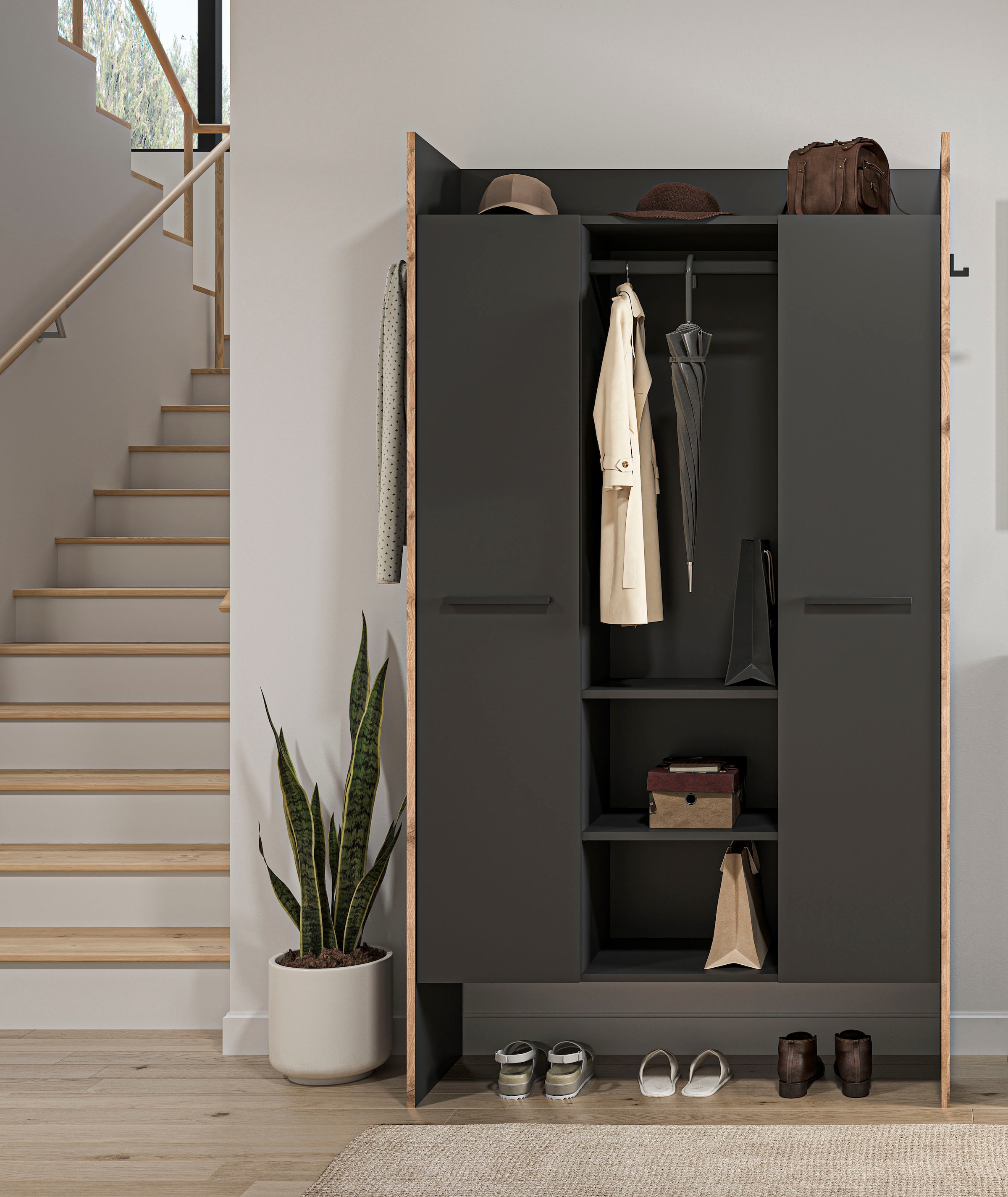 INOSIGN Garderobenschrank »MUSTA, Breite: 70cm, mit Kleiderstange, 2 Haken, 2 Türen, 1 Hutablage« Dielenschrank, Flurschrank, Schrank, Universalschrank, Sitzbank