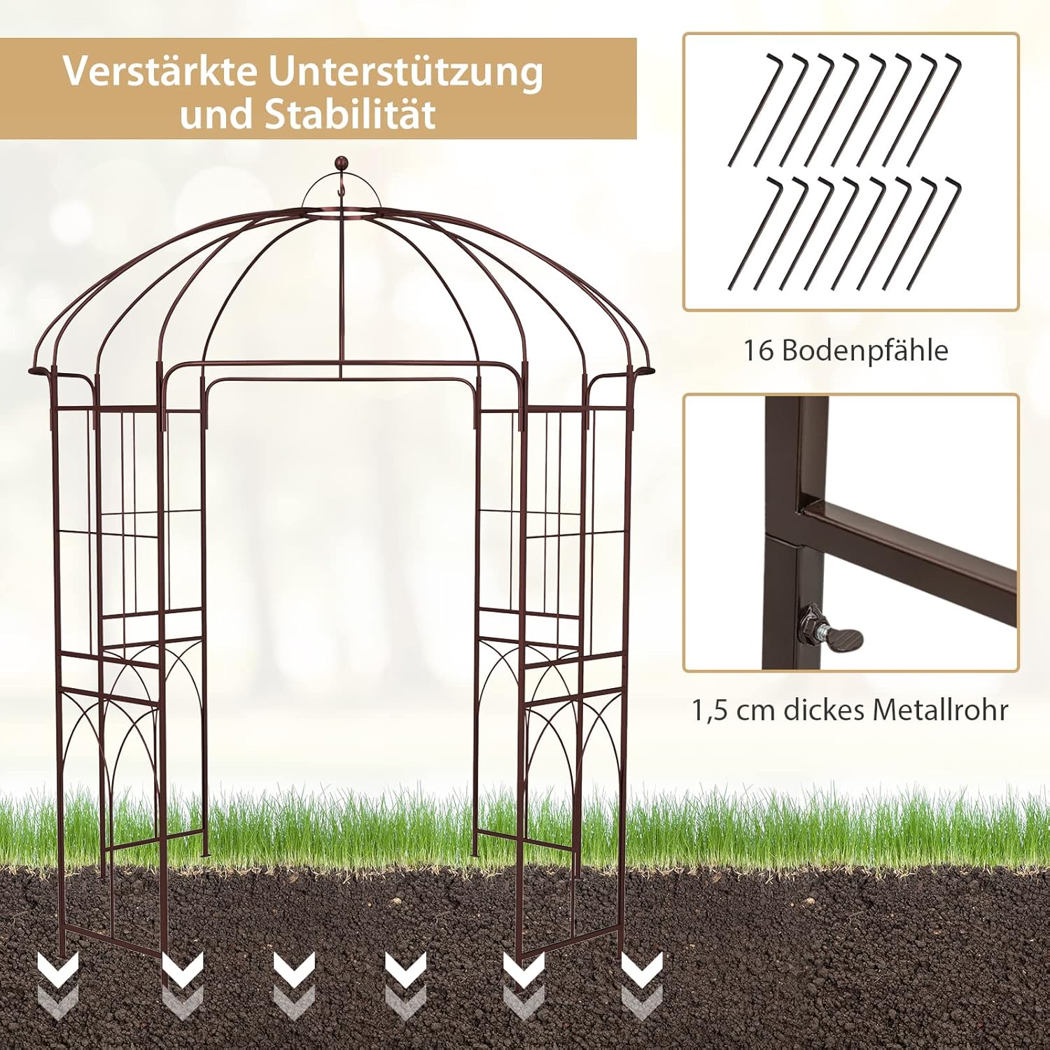 COSTWAY Rosenbogen, Metall Torbogen Rankhilfe Rankgitter Rankbogen Gartenbogen, Rosenpavillon für Kletterpflanzen, Hochzeit, 211 x 211 x 256 cm