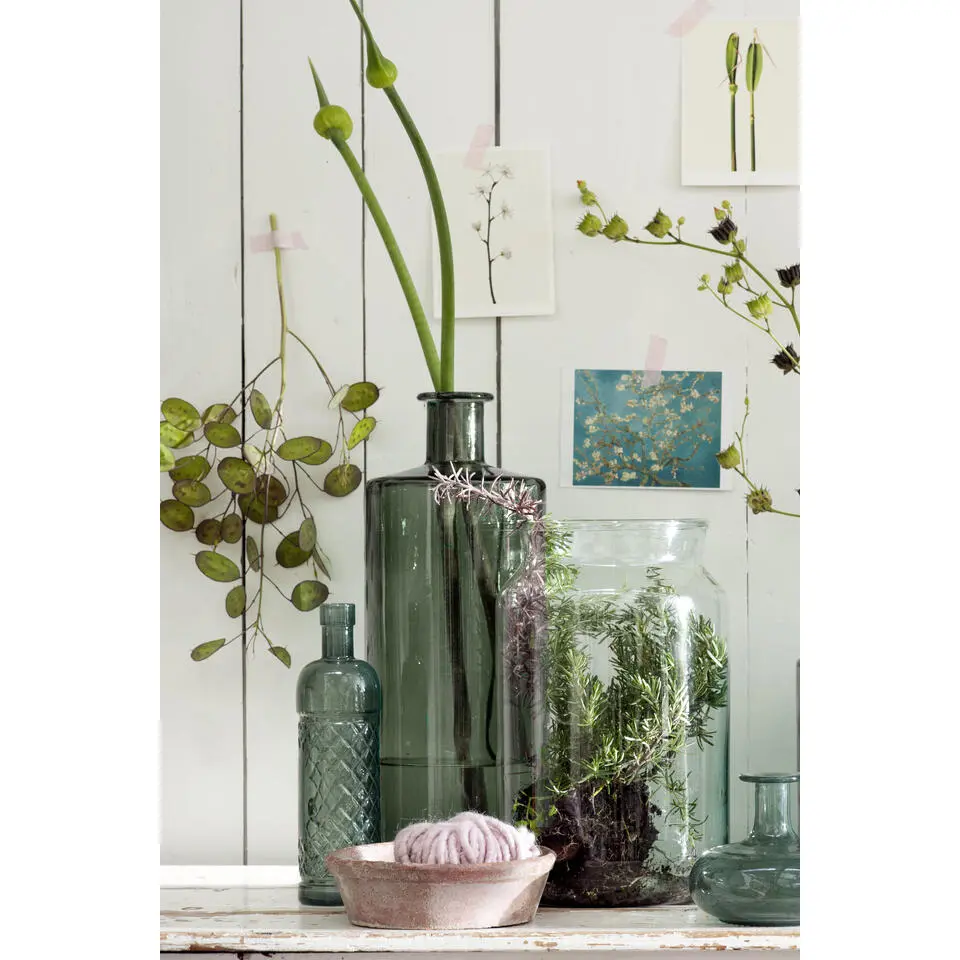 Mica Decorations Guan Glazen Fles - H40 x Ø15 cm - Groen