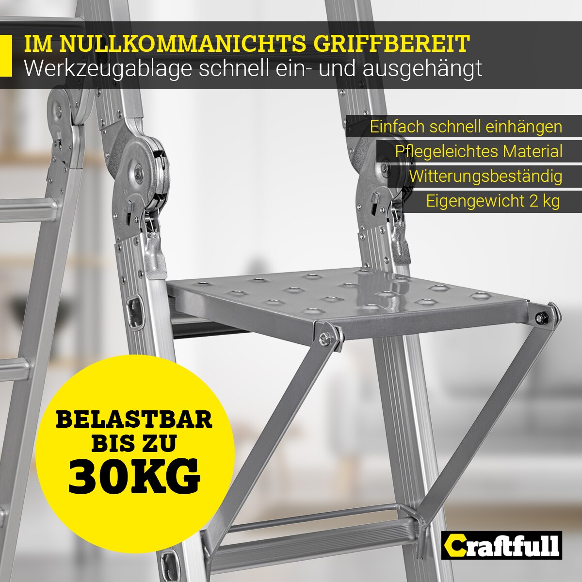 Ablagefläche für Craftfull Mehrzweckleiter CF-104A, zum Einhängen, Stahl, einklappbar, max. 30 kg