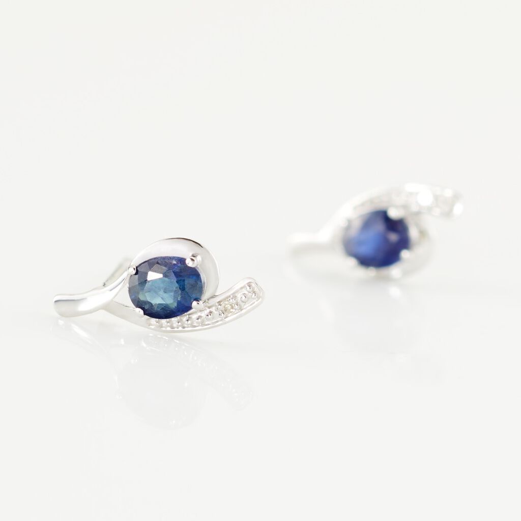 Bijoux D'oreilles Emotion Or Blanc Saphir Diamant
