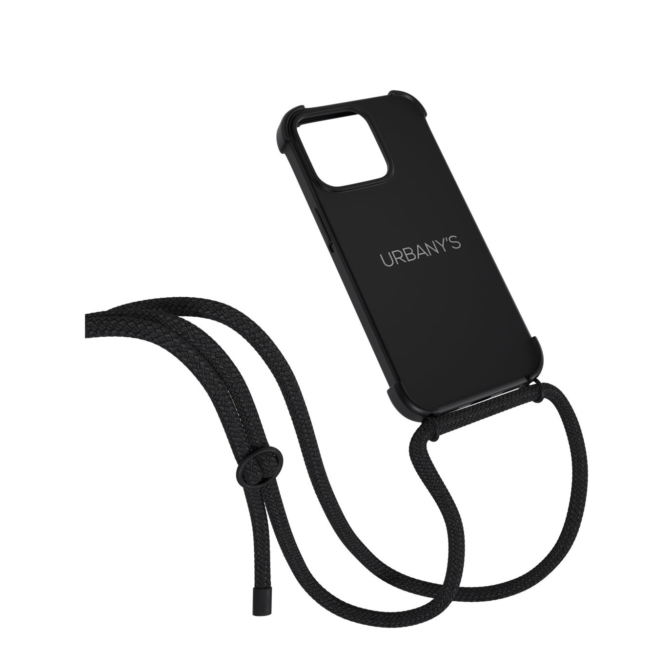 (130cm) iPhone 16 Pro All Black Necklace Hybrid Hülle Air Cushion Fallschutz   Handykette (PN-ABB-I16P-ABB) - Schwarz
