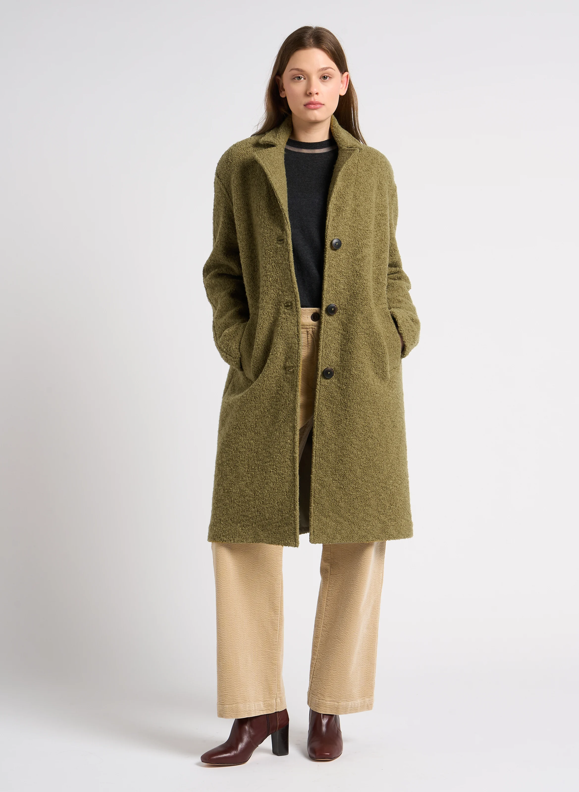 Manteau droit à col tailleur | Vert