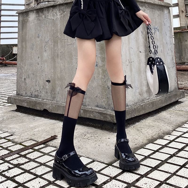 Dshe - Mesh Paneel Strik Accent Mid-Calf Sokken / Set
