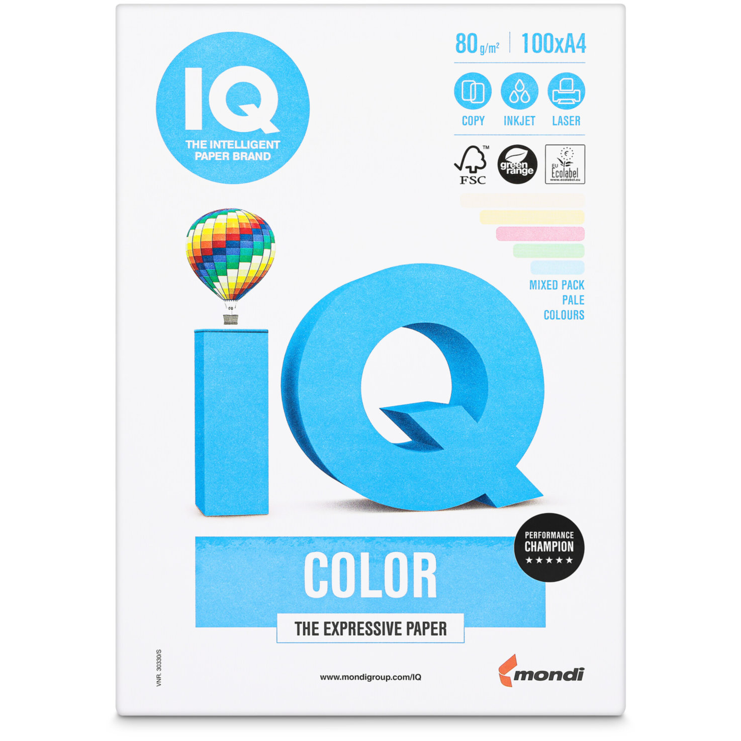 IQ Kopierpapier FSC pastell A4 80g 100 Blatt