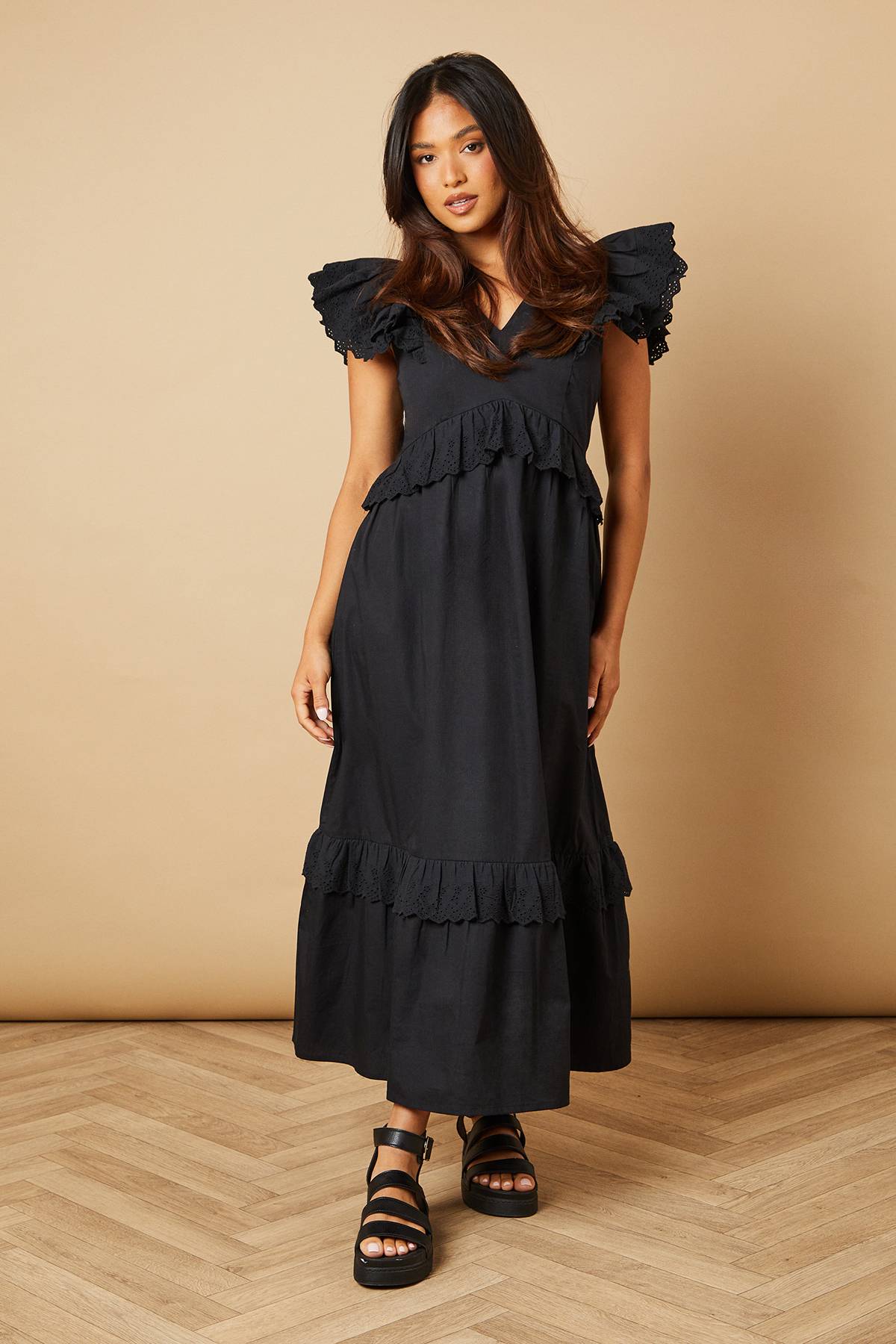 Oasis Robe Maxi À Volants Avec Panneau De Broderie Anglaise Petite