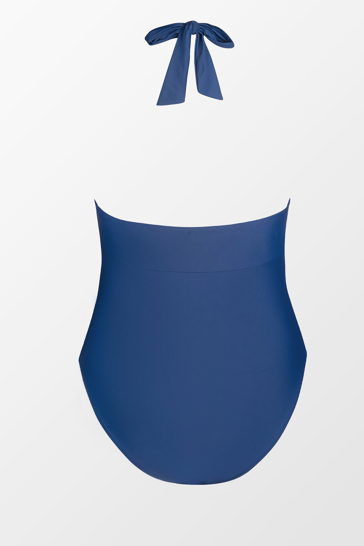 Maillot de bain une pièce bleu à col plongeant et licou ruché
