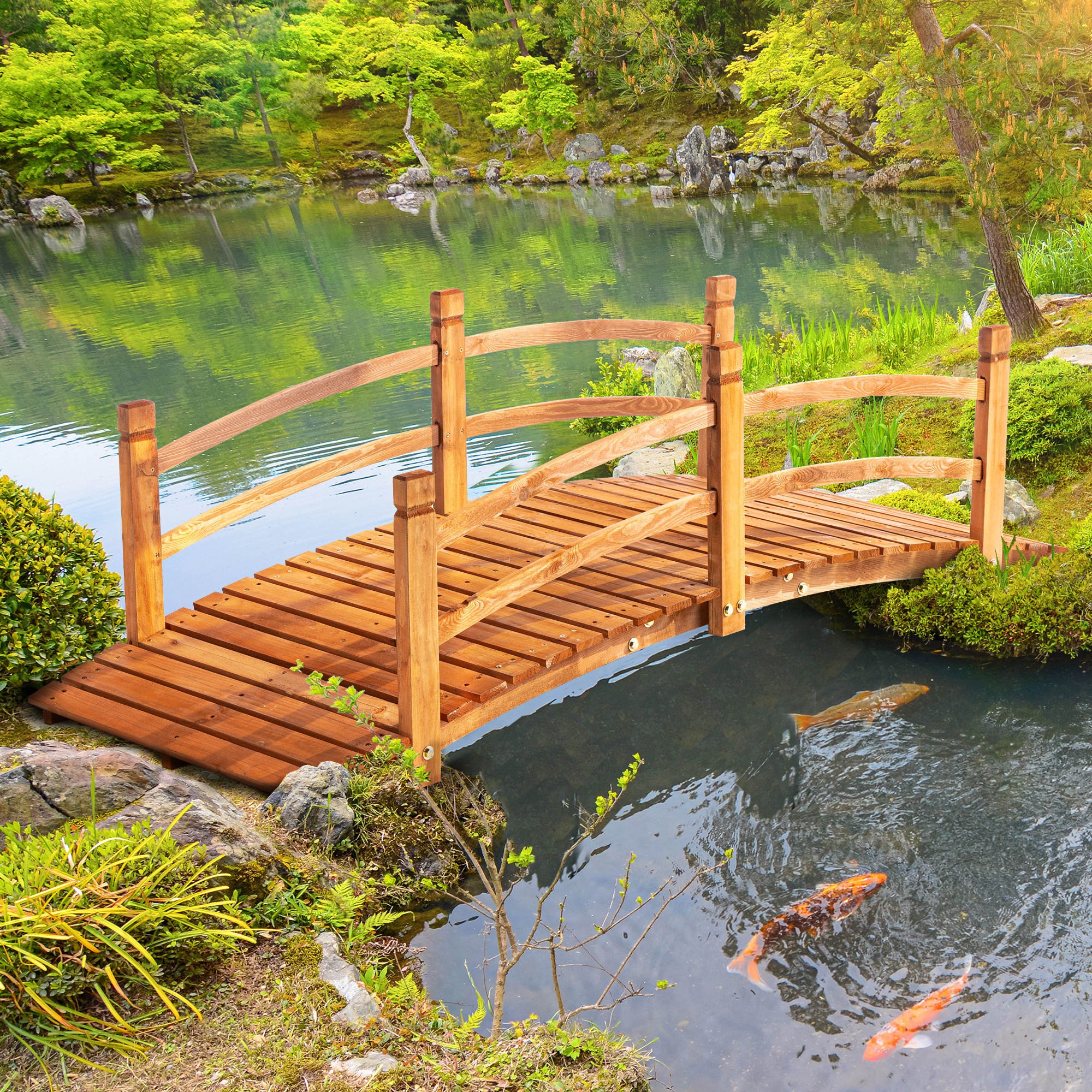 Ponte de jardim em madeira natural Outsunny
