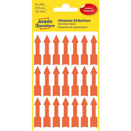 Avery Zweckform 3008 Etiketten in Sonderformaten 39 x 9 mm, 3 Bogen/63 Etiketten, leuchtorange