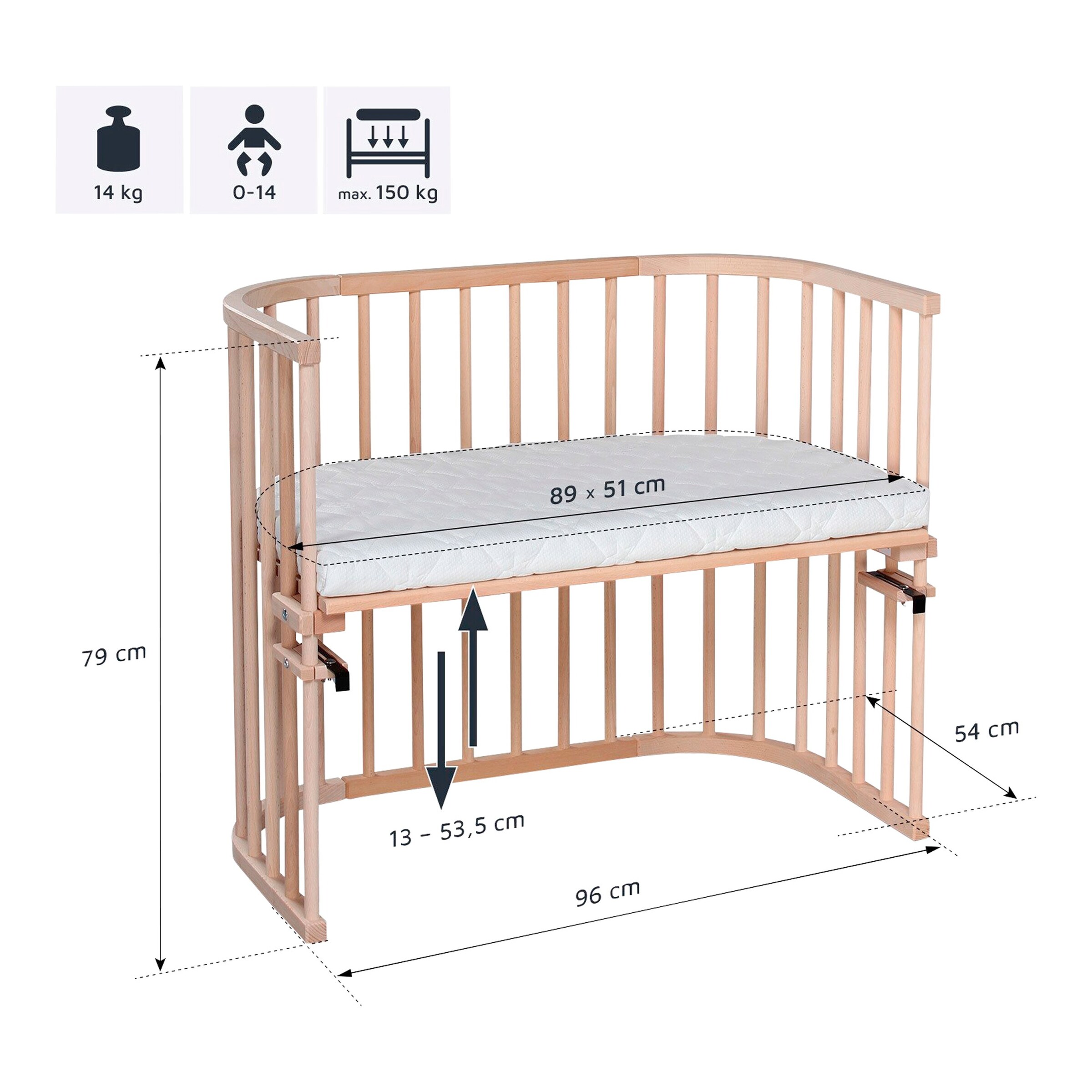 babybay® Beistellbett Maxi 89x51 cm natur unbehandelt