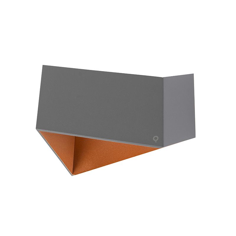 Design wandlamp grijs met koperen binnenkant - Fold