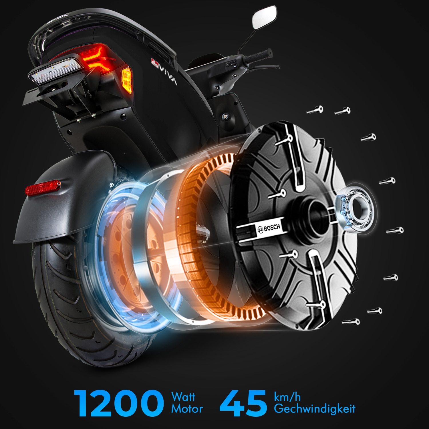 AsVIVA EM1 Elektro-Motorroller, schwarz - versch. Farben