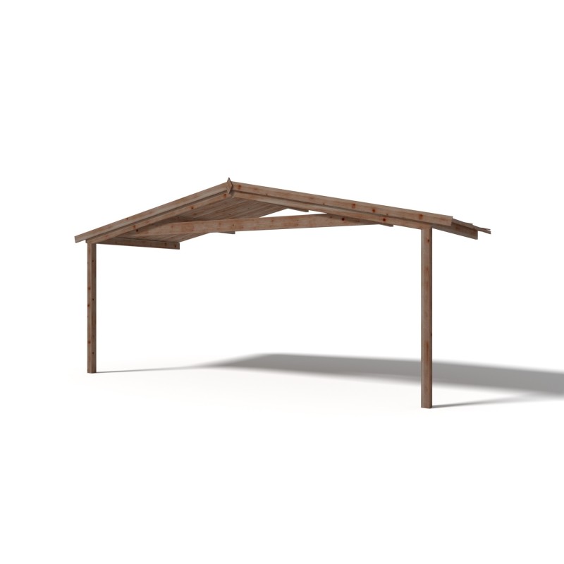 Abri de jardin en bois - 5x5 m - 35 m2 + terrasse avec balustrade et avant-toit en bois - traité