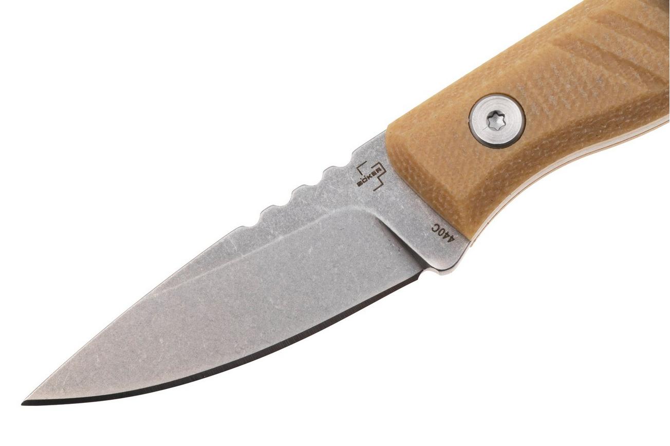 Böker Plus Five Point Nine 02BP0008 Stonewashed 440C, Brown Micarta, vaststaand mes