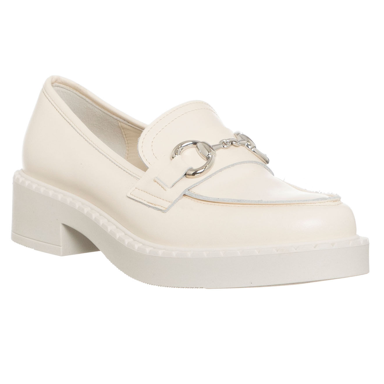 Loretta Pettinari Mocassins en Cuir Fortunata écrus - Talon 4 cm