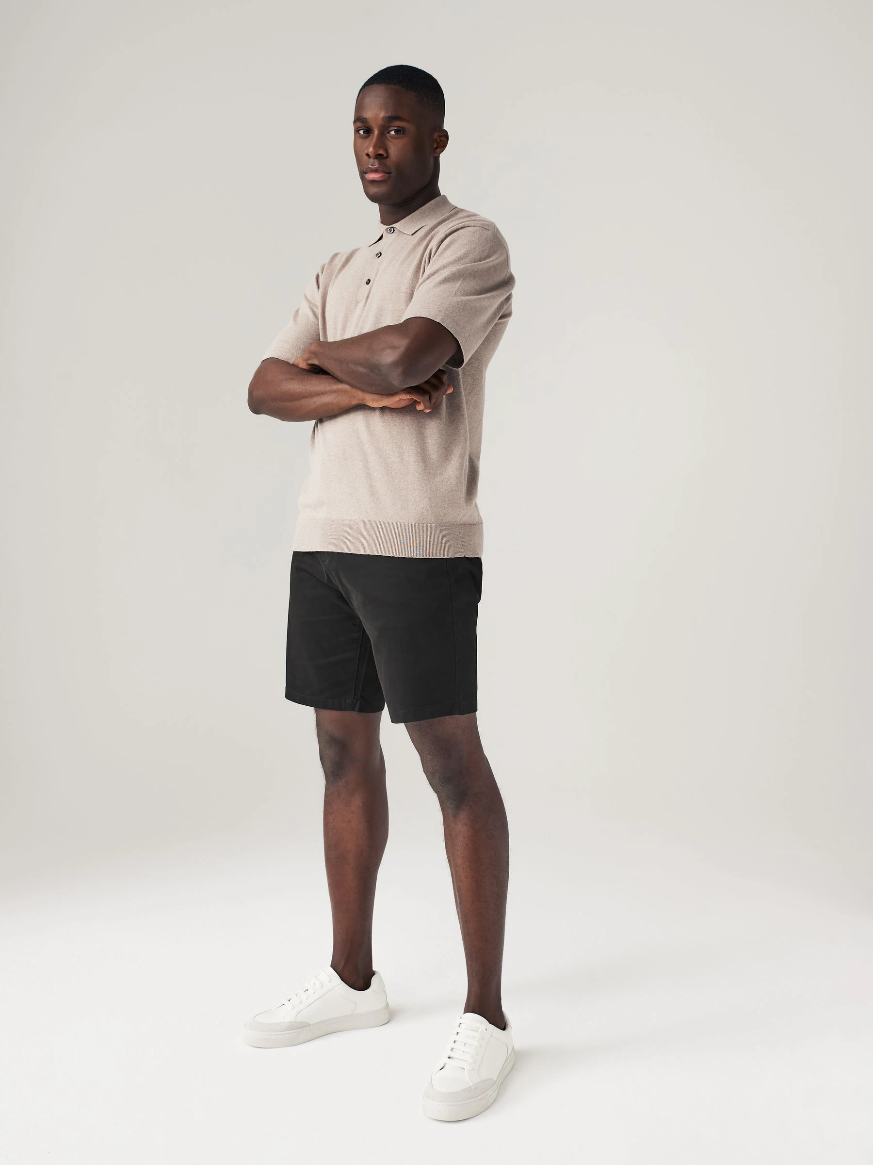 Zwart - Straight fit - Chinoshort met stretch