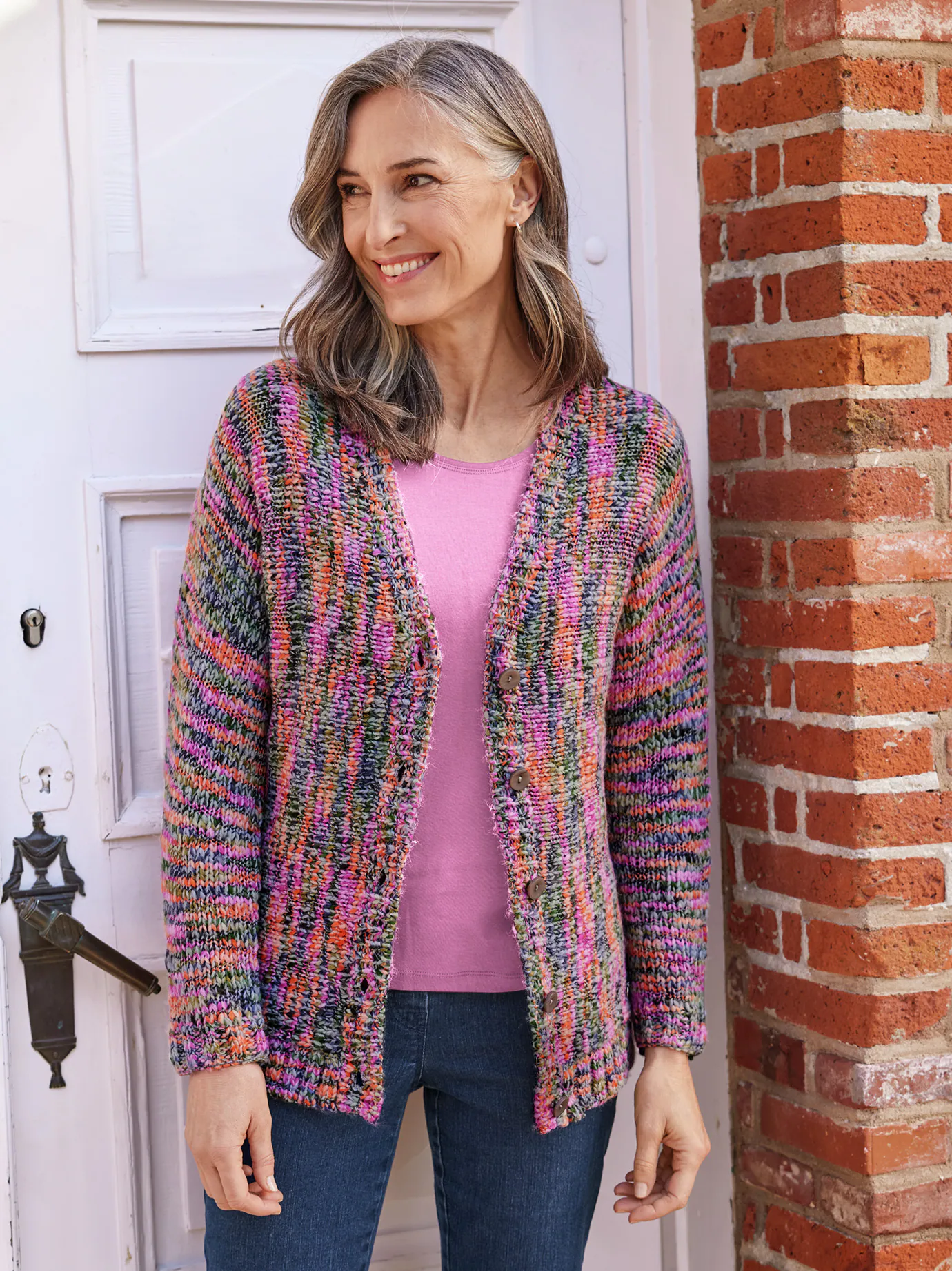 Multicolor-Strickjacke Wollweich