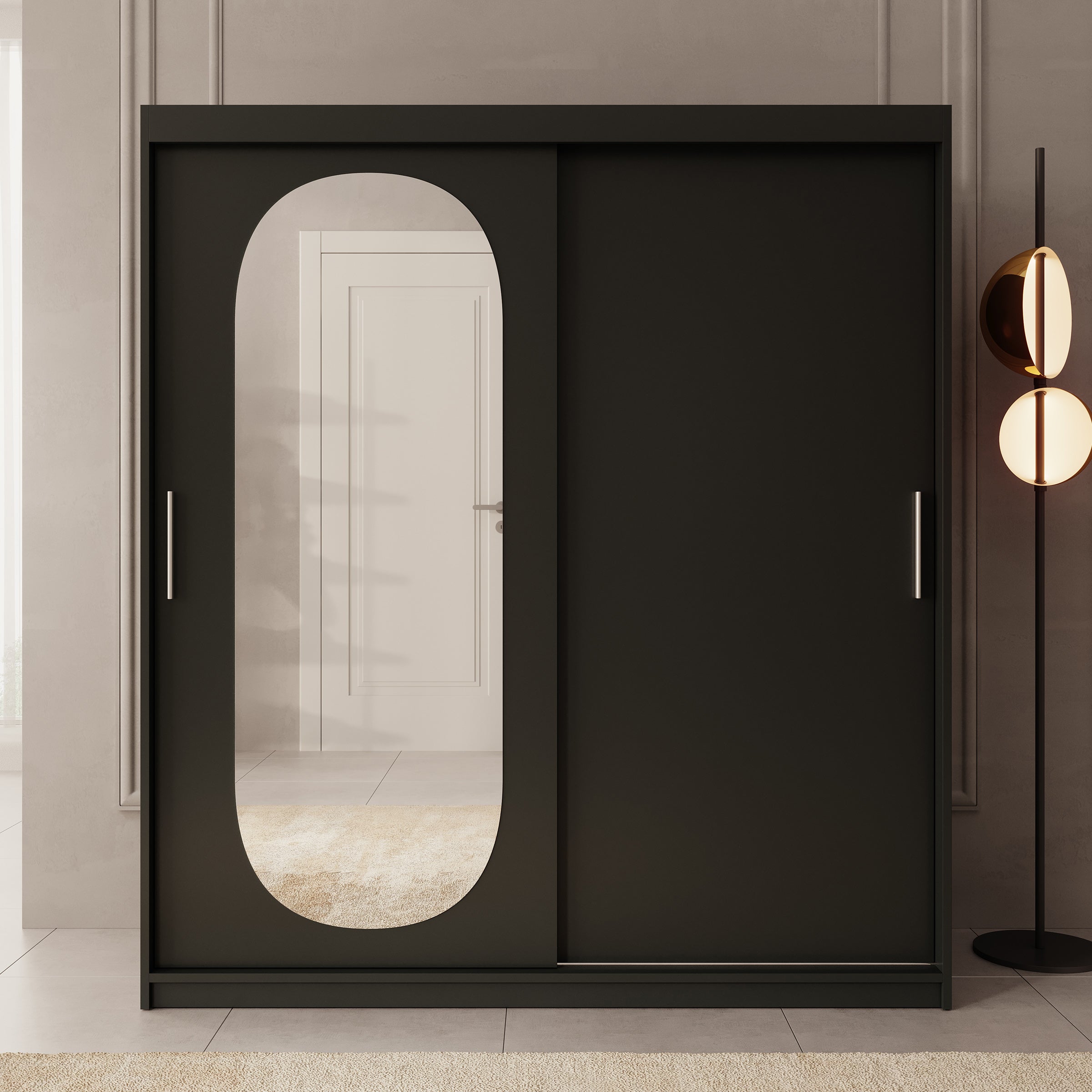 Bodhi - Kledingkast met schuifdeuren - Zwart - 180x62x200 cm