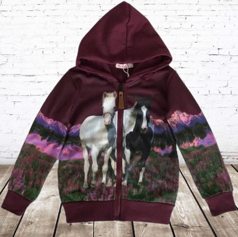 Vest met paarden bordeauxrood -s&C-98/104-Meisjes vest