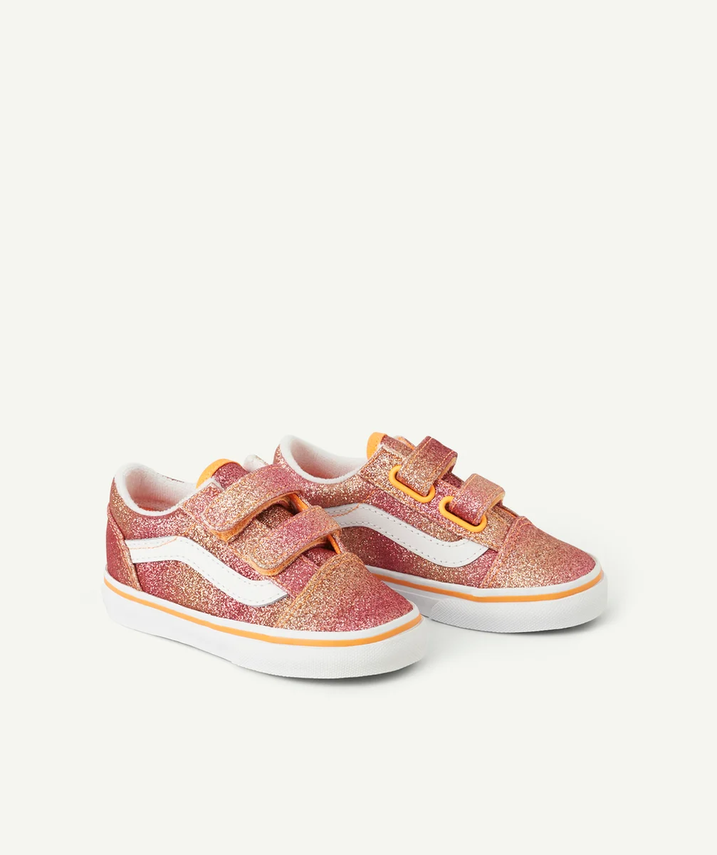 VANSbaskets basses à scratchs bébé old skool à paillettes oranges