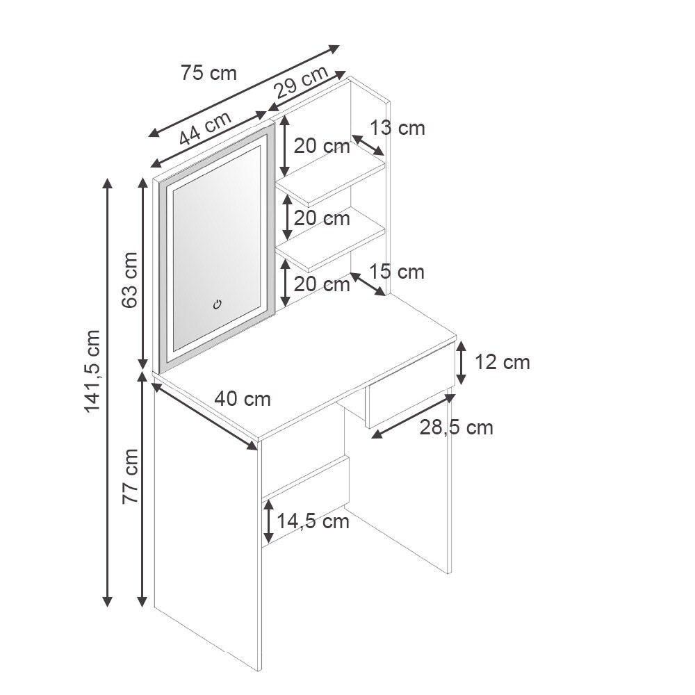 Vicco Schminktisch Frisiertisch Schminkkommode Dekos Weiß LED-Spiegel 75x142 cm modern Schlafzimmer Kommode Schublade Ablage Aufbewahrung Kosmetiktisch Schminkkonsole Make-Up-Tisch
