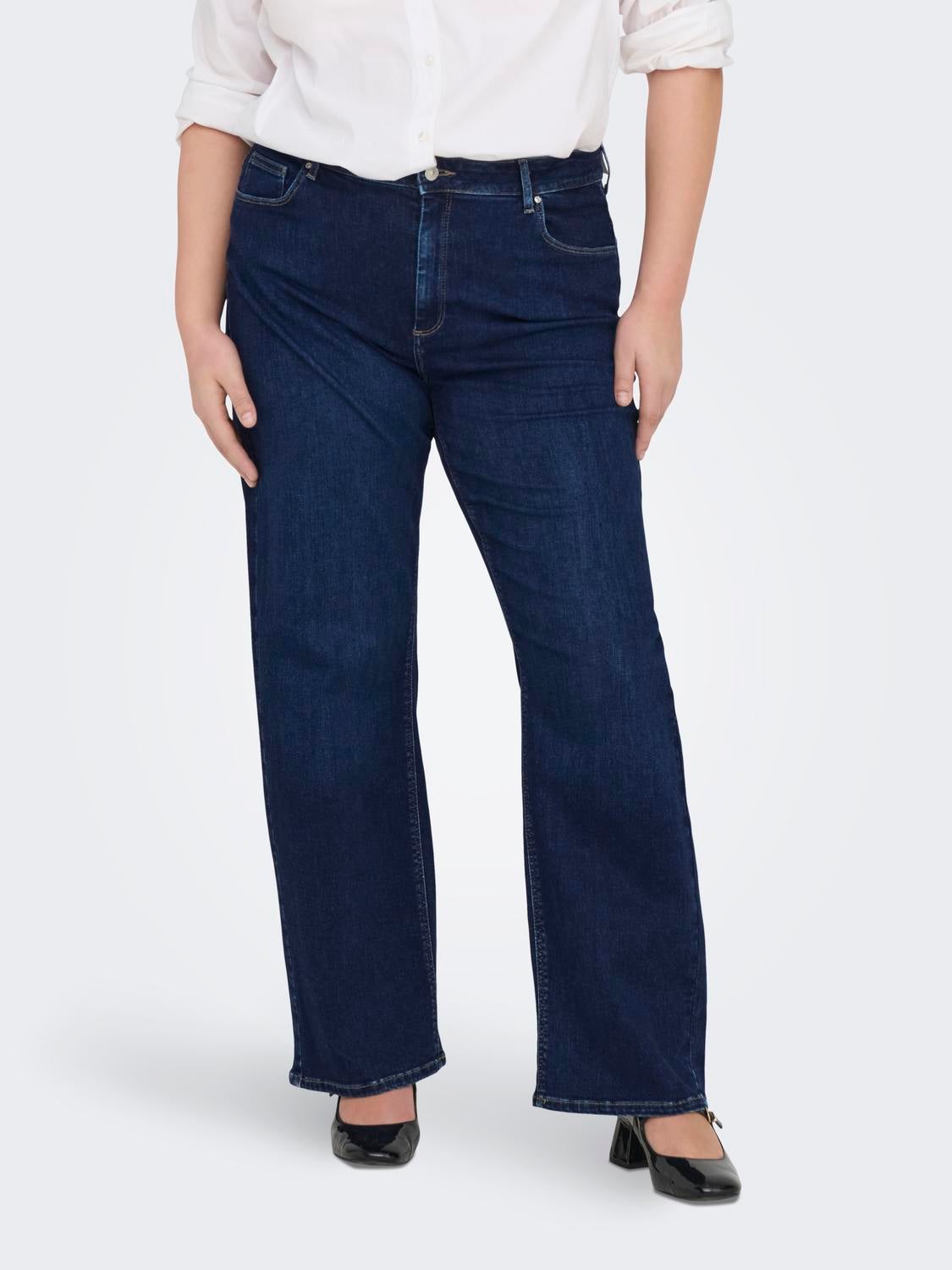 CARWILLY Hohe Taille Weiter Beinschnitt Jeans Dark Blue Denim
