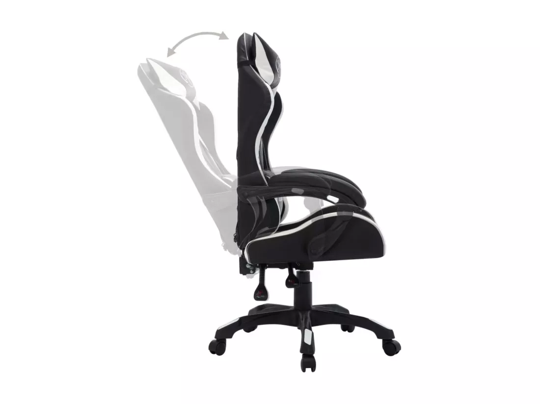 Fauteuil de jeux vidéo avec LED RVB Blanc et noir Similicuir