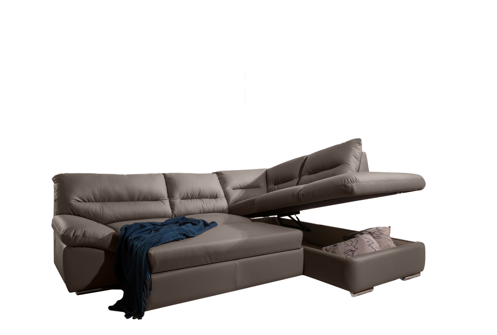 Ecksofa - braun - mit Liegefunktion und Staufunktion - rechts