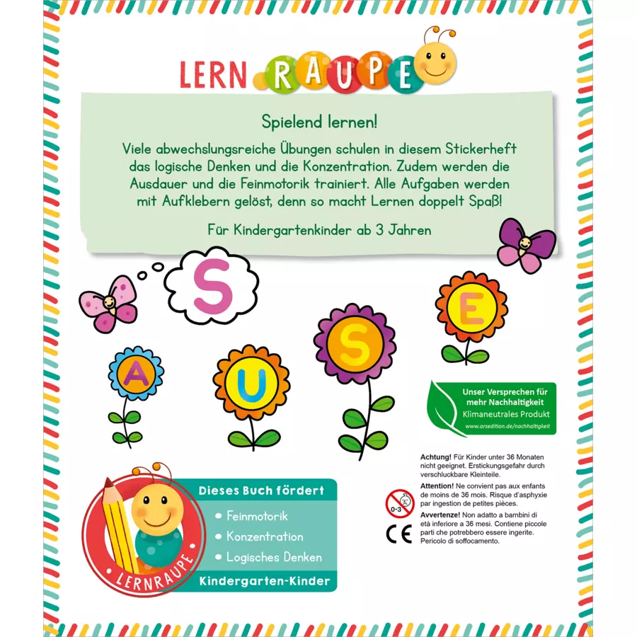 arsEdition Lernraupe – Erstes Stickerheft – Buchstaben und Wörter