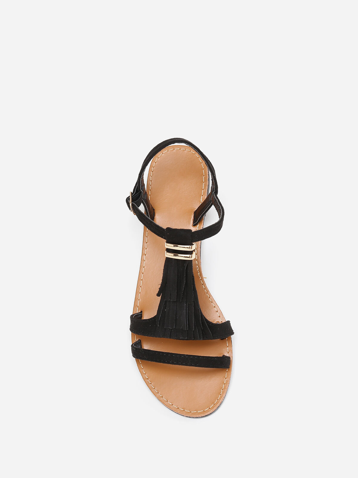 Sandales en suédine avec franges grandes tailles- Noir