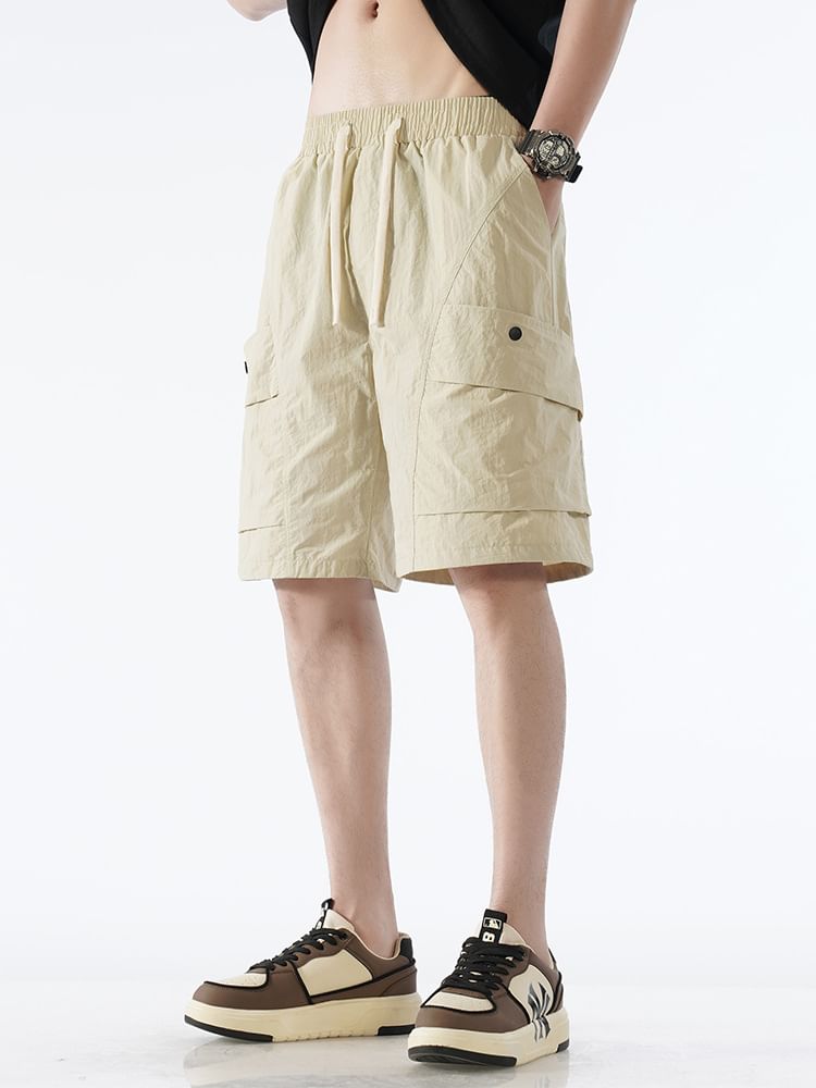 Soulcity - Effen cargoshorts met trekkoordtaille