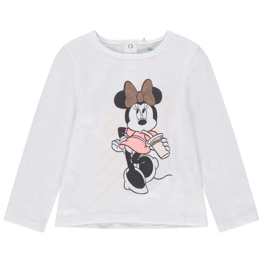 T-shirt manches longues en coton bio print Minnie Disney - Blanc