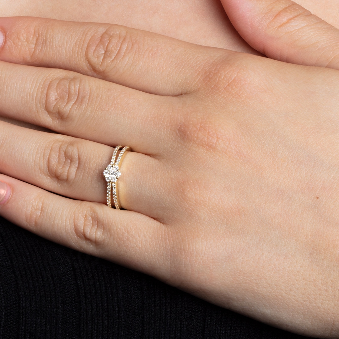 Verlobungsring 750/18 K Gelbgold mit Diamanten 0.44 ct H/si