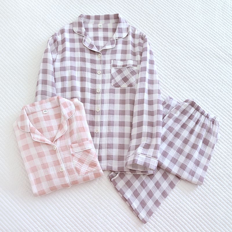 Finlies - Pyjamaset: Gingham overhemd met knoopjes + broek