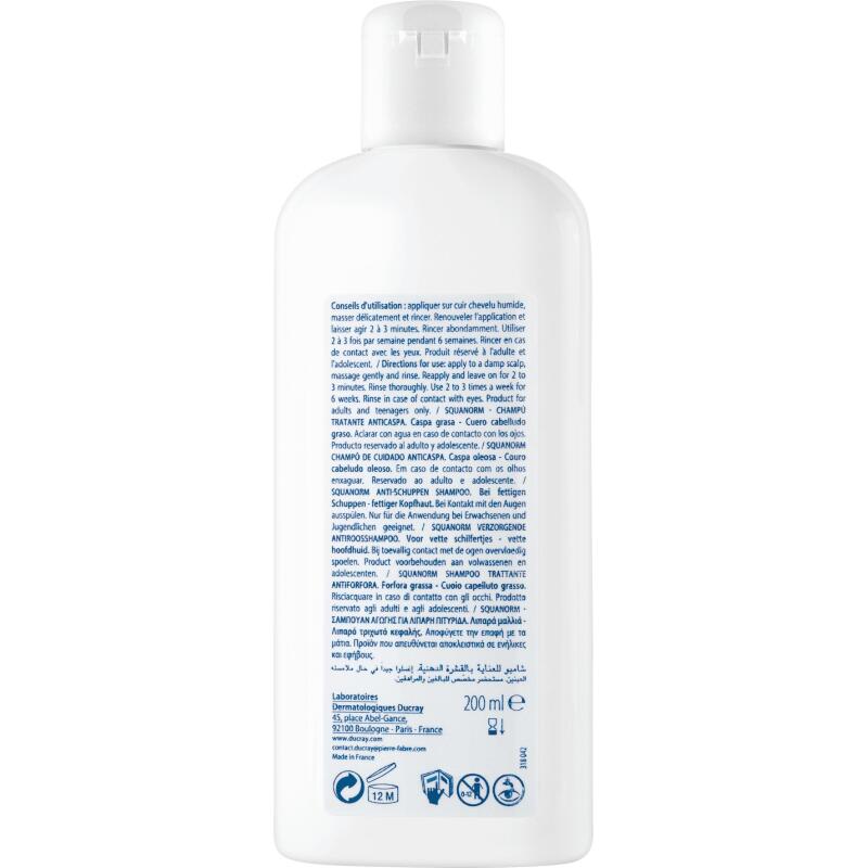 Shampooing traitant Ducray Squanorm pellicules grasses - Flacon de 200 ml