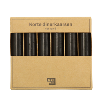 Kaars diner kort zwart 12 cm - set van 6