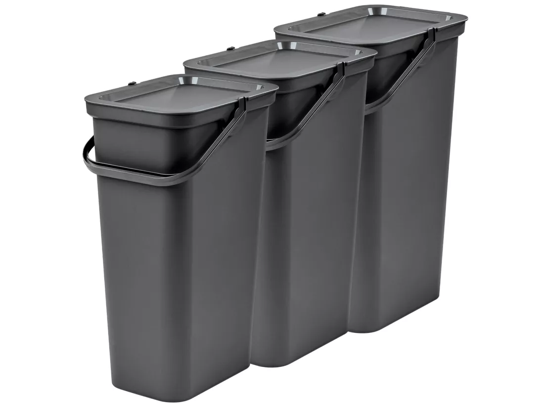 Set de 3 corbeilles à papier 25L graphite avec poignée