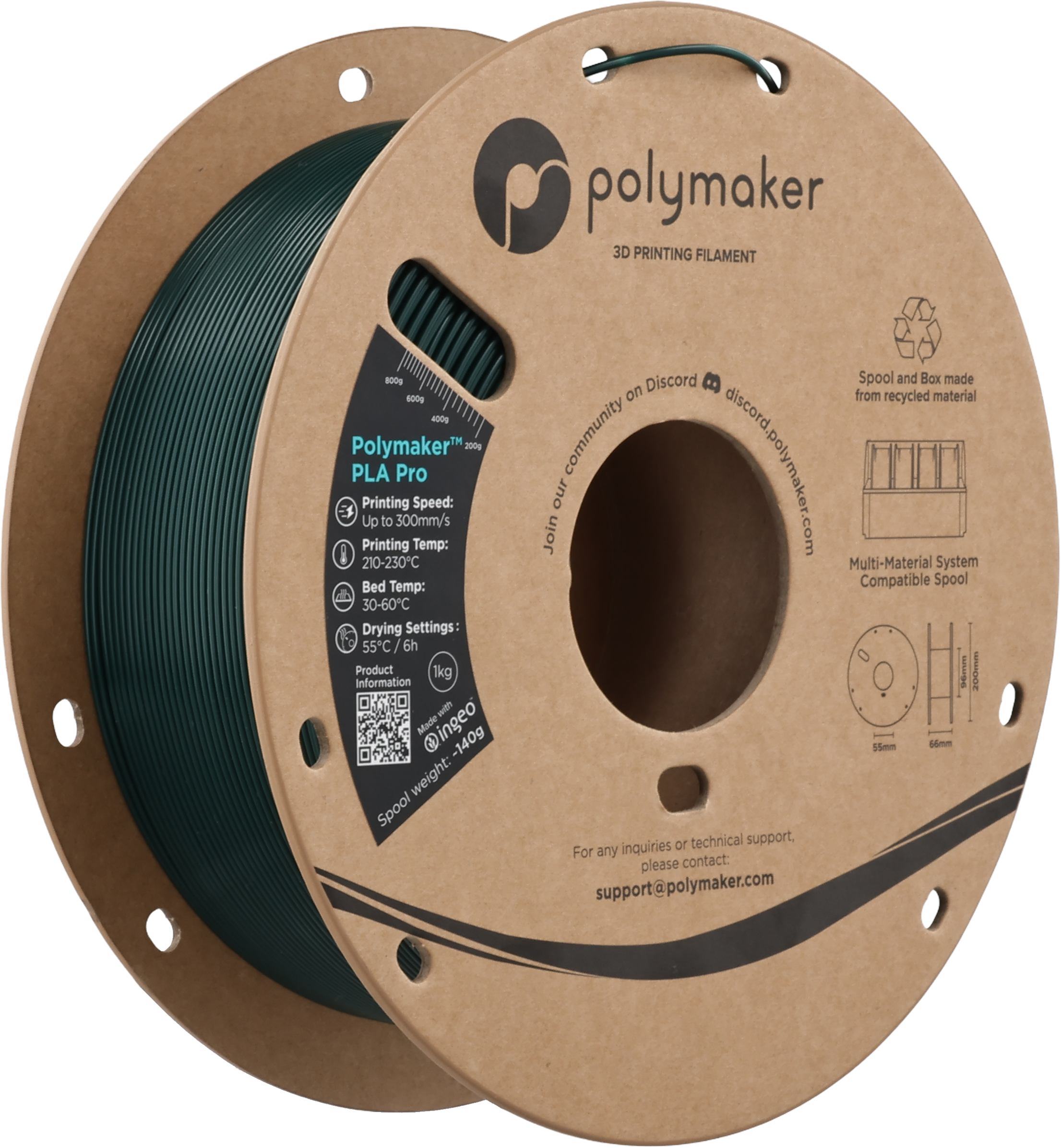 Polymaker  PLA Pro Blue-Green, 1,75 mm / 1000 g    Neue, verbesserte Formulierung: Hochleistungs-High Speed-PLA in Blue-Green