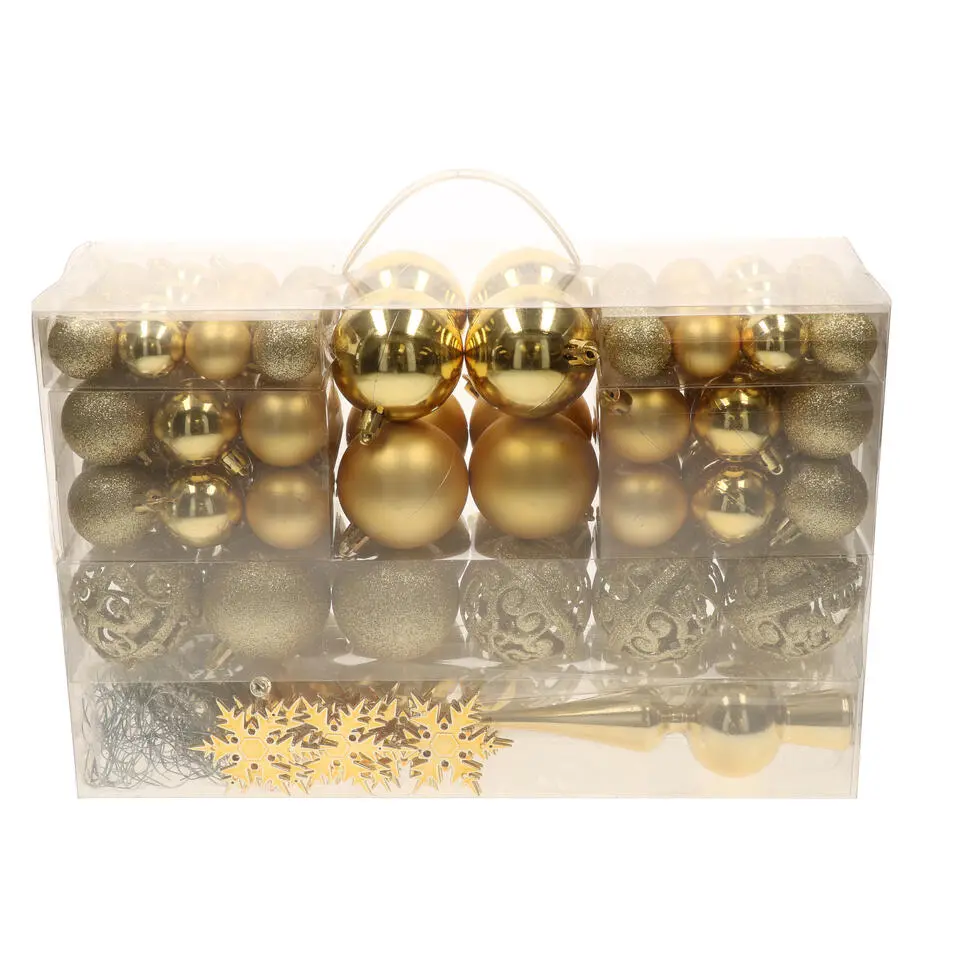 Bellatio decorations Kerstballen set - 110x - goud - kunststof