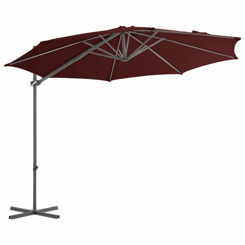Parasol d'extérieur déporté avec mât en acier 300 cm rouge bordeaux
