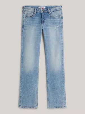Calça jeans reta de cintura baixa Sophie com efeito desbotado