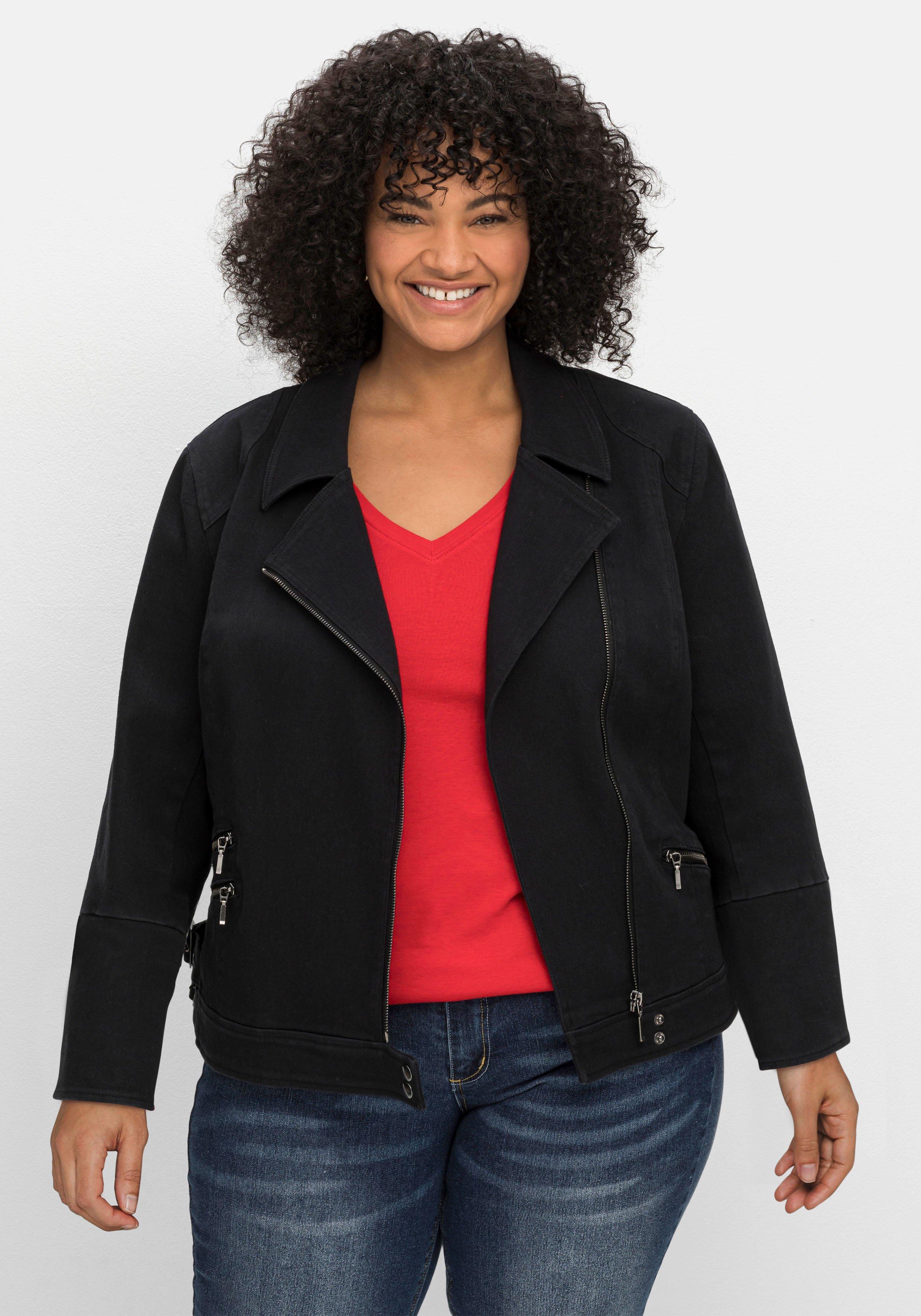 Twilljacke im Biker-Stil, mit besticktem Rücken