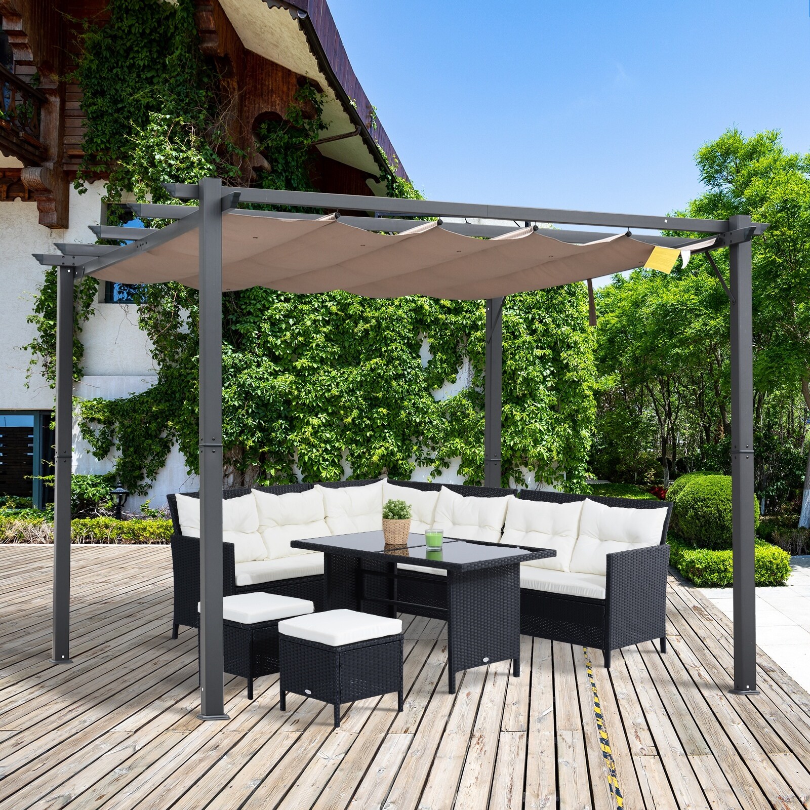 Outsunny Pergola mit Schiebedach 300 x 300 x 223 cm (LxBXH)