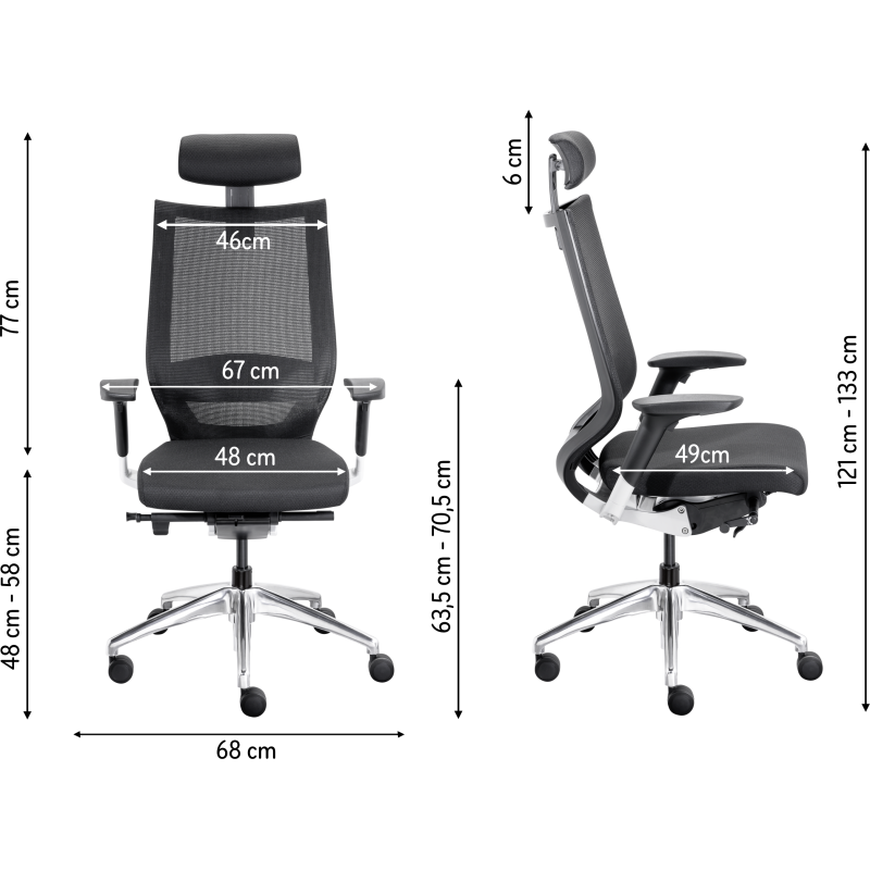 Fauteuil de bureau Fortis tissu et maille - avec accoudoirs, appui-tête, réglage profondeur d’assise et soutien lombaire - Mécanisme Synchrone + réglage profondeur d’assise