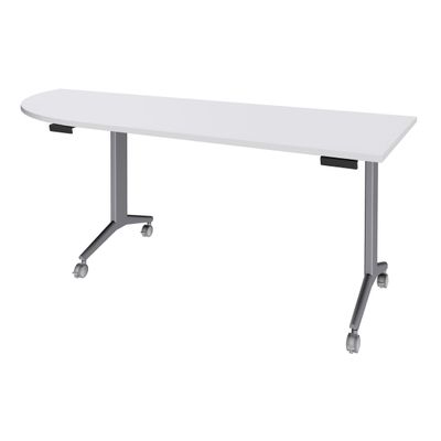 Table de réunion abattantes angle à gauche - L200 x P80 cm - pied alu - plateau blanc perle